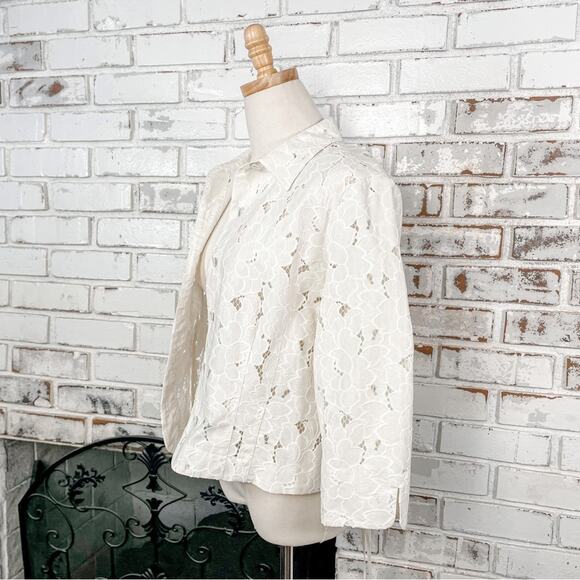 Cabi Portrait Cream Ivory Crochet Floral Lace 3/4 Sleeve Cottagecore Blazer M - Picture 6 of 10